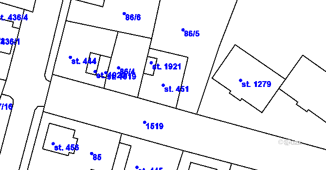 Parcela st. 451 v KÚ Stará Role, Katastrální mapa