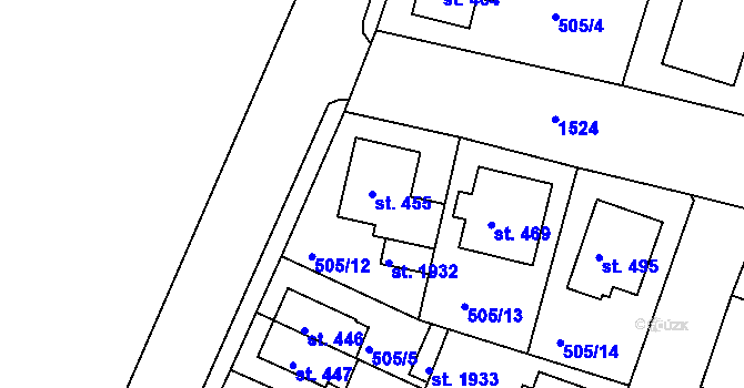 Parcela st. 455 v KÚ Stará Role, Katastrální mapa