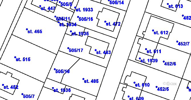 Parcela st. 483 v KÚ Stará Role, Katastrální mapa