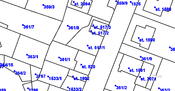 Parcela st. 517/1 v KÚ Stará Role, Katastrální mapa