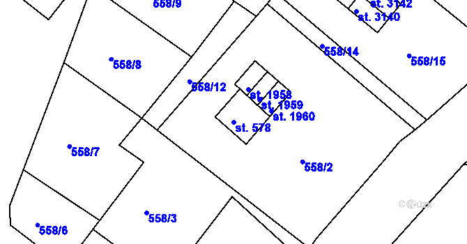Parcela st. 578 v KÚ Stará Role, Katastrální mapa