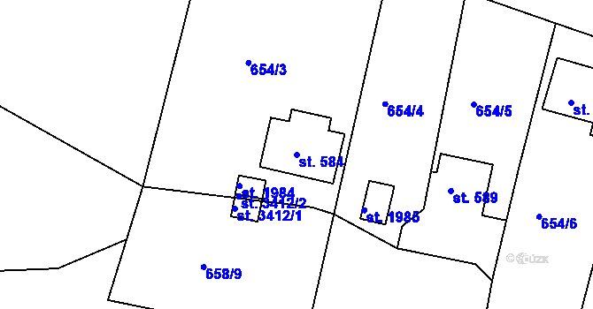 Parcela st. 584 v KÚ Stará Role, Katastrální mapa