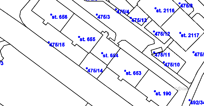 Parcela st. 654 v KÚ Stará Role, Katastrální mapa