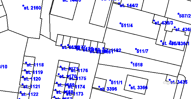Parcela st. 1181 v KÚ Stará Role, Katastrální mapa