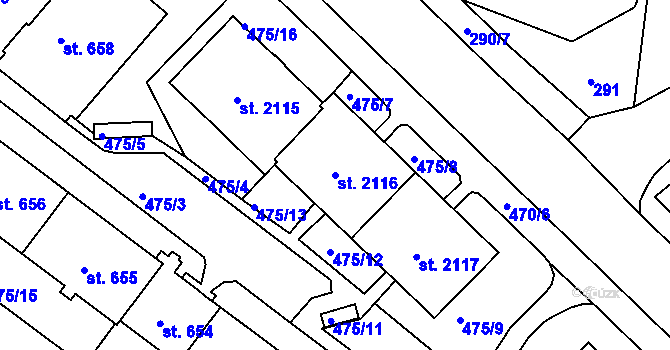 Parcela st. 2116 v KÚ Stará Role, Katastrální mapa