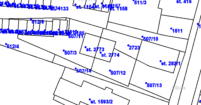 Parcela st. 2774 v KÚ Stará Role, Katastrální mapa