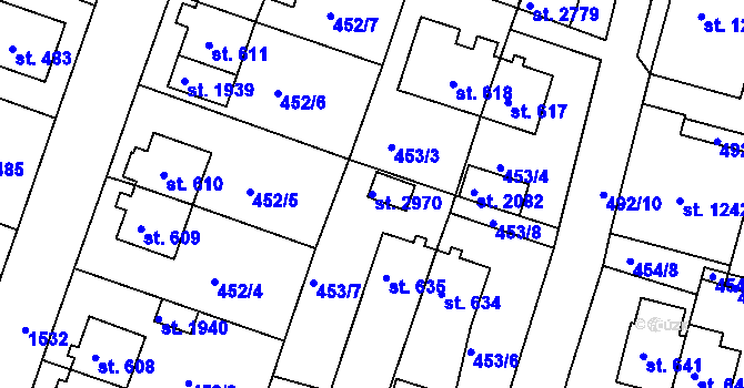 Parcela st. 2970 v KÚ Stará Role, Katastrální mapa