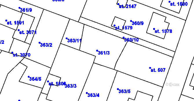 Parcela st. 361/3 v KÚ Stará Role, Katastrální mapa
