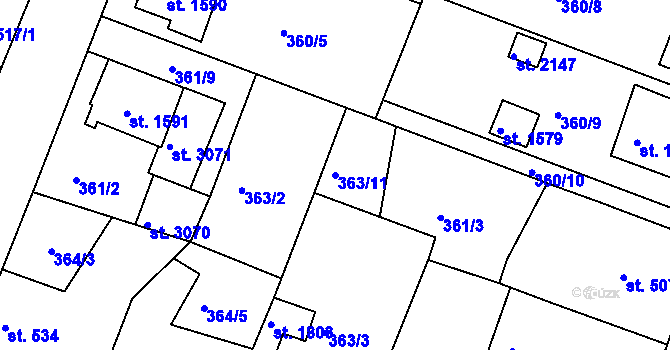 Parcela st. 363/11 v KÚ Stará Role, Katastrální mapa