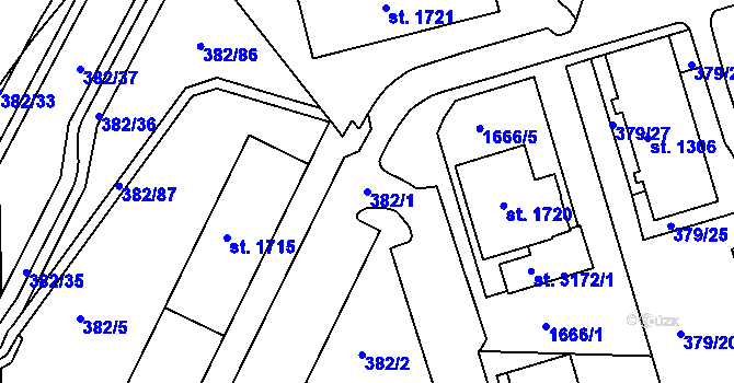Parcela st. 382/1 v KÚ Stará Role, Katastrální mapa