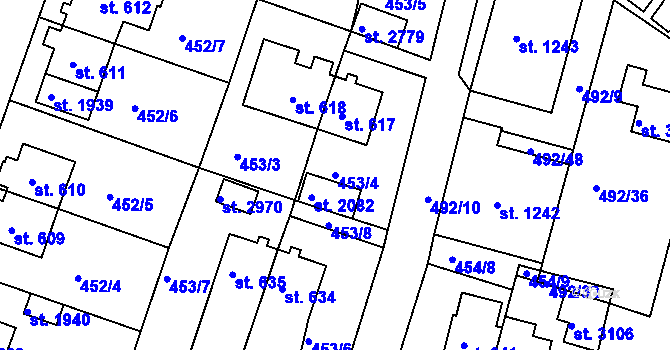 Parcela st. 453/4 v KÚ Stará Role, Katastrální mapa