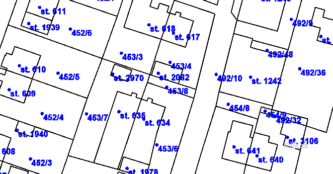 Parcela st. 453/8 v KÚ Stará Role, Katastrální mapa