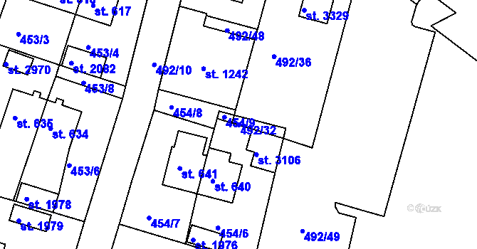 Parcela st. 492/32 v KÚ Stará Role, Katastrální mapa