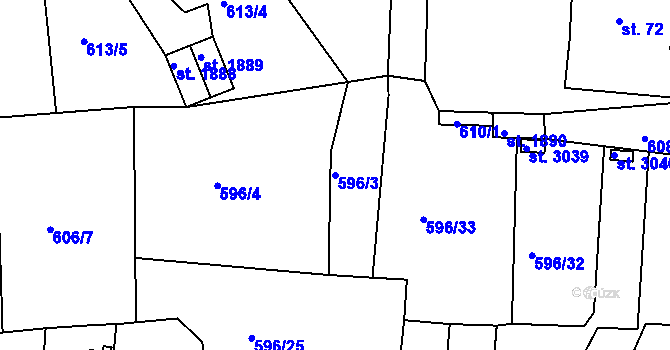 Parcela st. 596/3 v KÚ Stará Role, Katastrální mapa