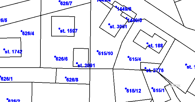 Parcela st. 615/10 v KÚ Stará Role, Katastrální mapa