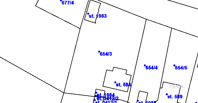 Parcela st. 654/3 v KÚ Stará Role, Katastrální mapa
