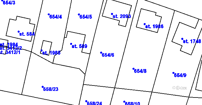 Parcela st. 654/6 v KÚ Stará Role, Katastrální mapa