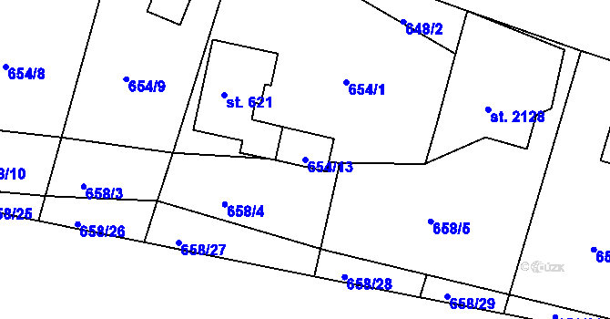 Parcela st. 654/13 v KÚ Stará Role, Katastrální mapa