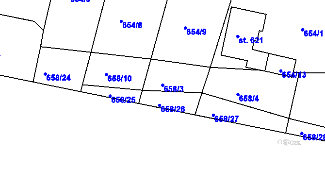Parcela st. 658/3 v KÚ Stará Role, Katastrální mapa