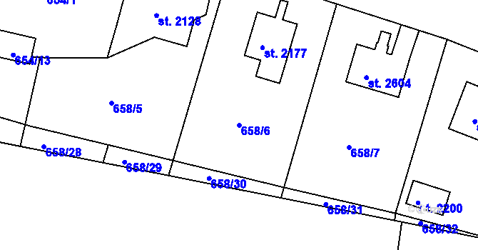 Parcela st. 658/6 v KÚ Stará Role, Katastrální mapa