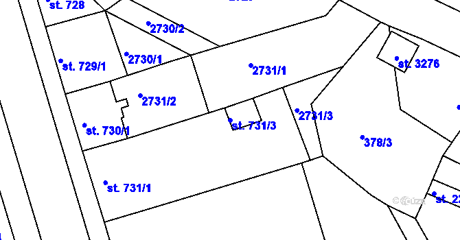 Parcela st. 731/3 v KÚ Stará Role, Katastrální mapa