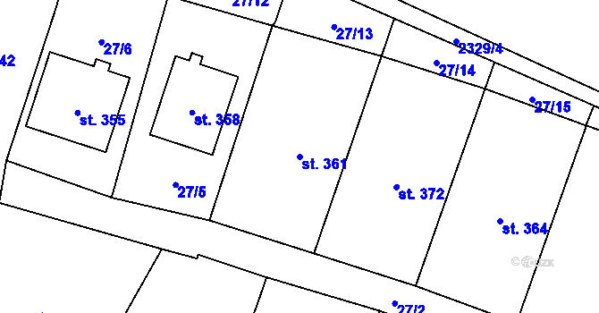 Parcela st. 361 v KÚ Stará Říše, Katastrální mapa