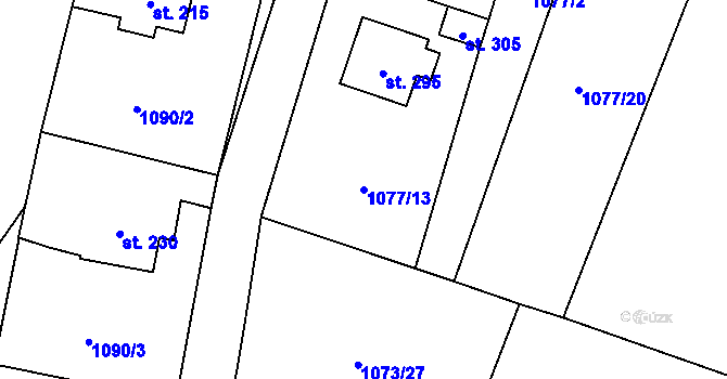 Parcela st. 1077/13 v KÚ Stará Říše, Katastrální mapa