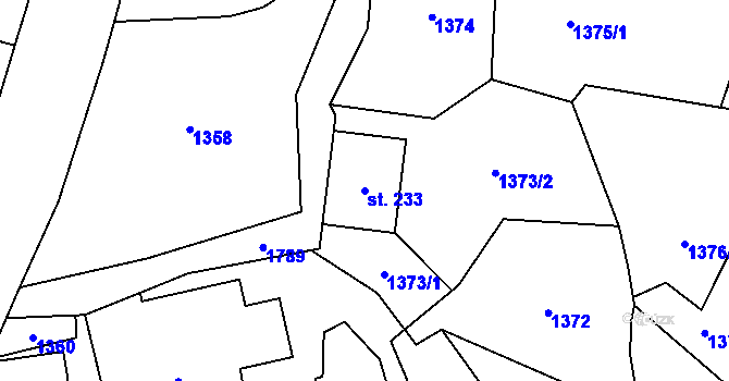 Parcela st. 233 v KÚ Stará Ves u Rýmařova, Katastrální mapa