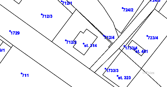Parcela st. 314 v KÚ Stará Ves u Rýmařova, Katastrální mapa