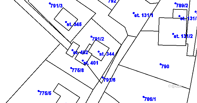 Parcela st. 344 v KÚ Stará Ves u Rýmařova, Katastrální mapa