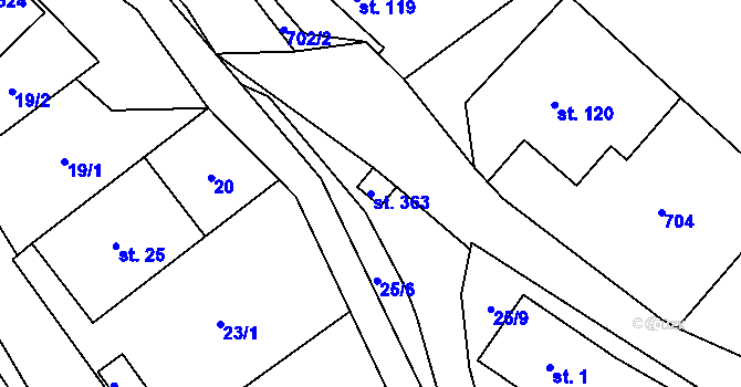 Parcela st. 363 v KÚ Stará Ves u Rýmařova, Katastrální mapa