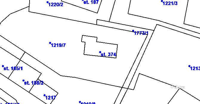 Parcela st. 374 v KÚ Stará Ves u Rýmařova, Katastrální mapa