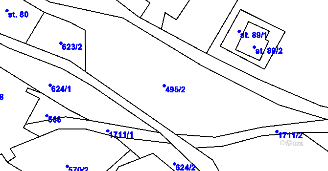 Parcela st. 495/2 v KÚ Stará Ves u Rýmařova, Katastrální mapa