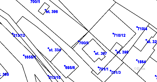 Parcela st. 700/5 v KÚ Stará Ves u Rýmařova, Katastrální mapa