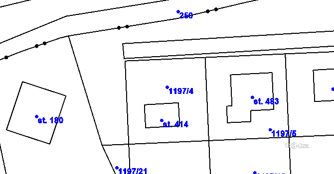 Parcela st. 1197/4 v KÚ Stará Ves u Rýmařova, Katastrální mapa