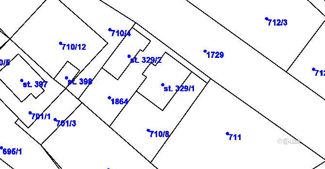 Parcela st. 329/1 v KÚ Stará Ves u Rýmařova, Katastrální mapa
