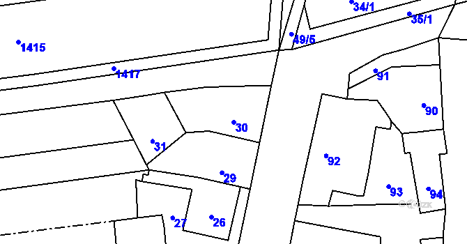 Parcela st. 30 v KÚ Stará Ves u Přerova, Katastrální mapa