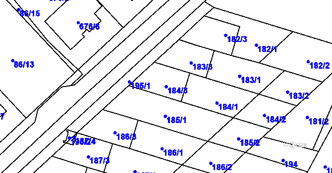 Parcela st. 184/3 v KÚ Stará Ves u Přerova, Katastrální mapa