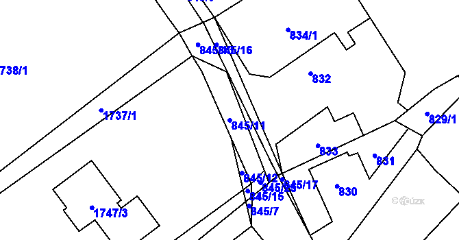 Parcela st. 845/11 v KÚ Stará Ves nad Ondřejnicí, Katastrální mapa