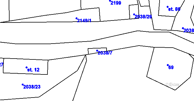 Parcela st. 2038/7 v KÚ Vysoká u Staré Vody, Katastrální mapa