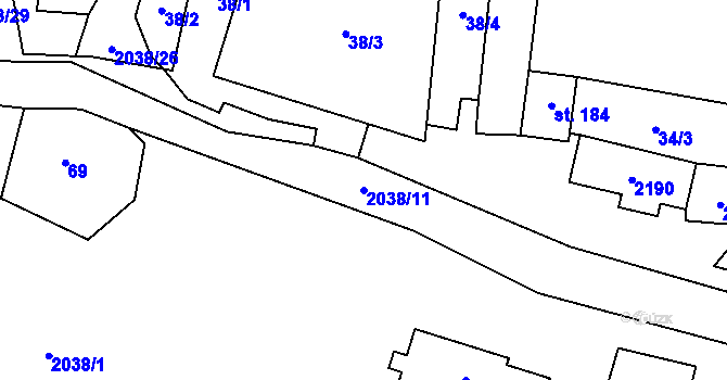 Parcela st. 2038/11 v KÚ Vysoká u Staré Vody, Katastrální mapa
