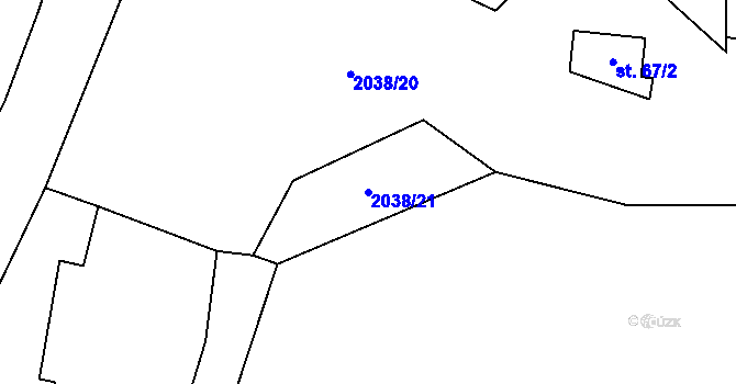 Parcela st. 2038/21 v KÚ Vysoká u Staré Vody, Katastrální mapa