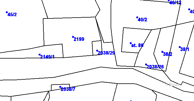 Parcela st. 2038/29 v KÚ Vysoká u Staré Vody, Katastrální mapa