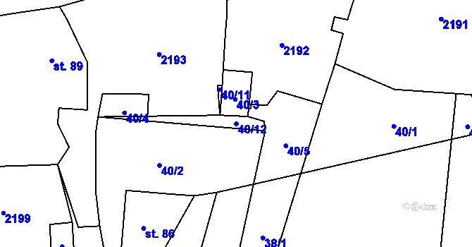 Parcela st. 40/12 v KÚ Vysoká u Staré Vody, Katastrální mapa