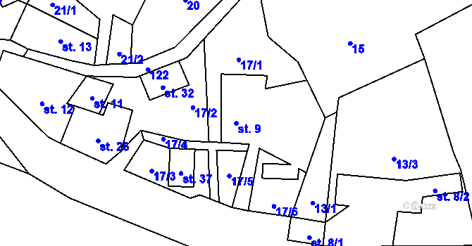 Parcela st. 9 v KÚ Dřevce, Katastrální mapa
