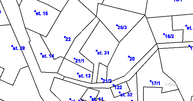 Parcela st. 31 v KÚ Dřevce, Katastrální mapa
