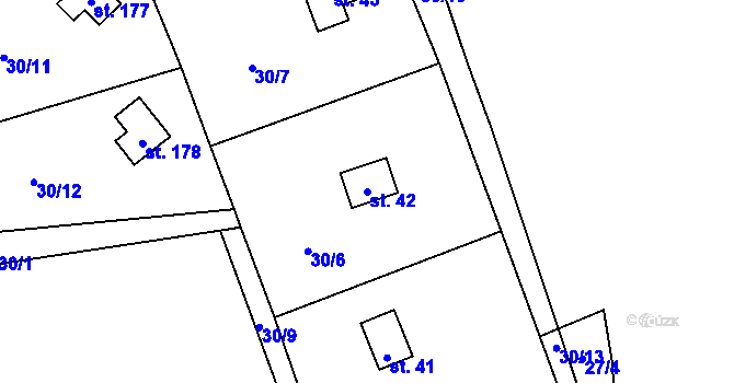 Parcela st. 42 v KÚ Dřevce, Katastrální mapa