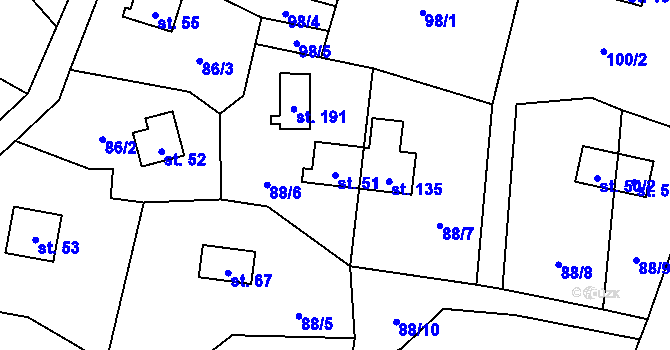 Parcela st. 51 v KÚ Dřevce, Katastrální mapa
