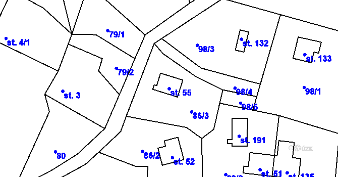 Parcela st. 55 v KÚ Dřevce, Katastrální mapa