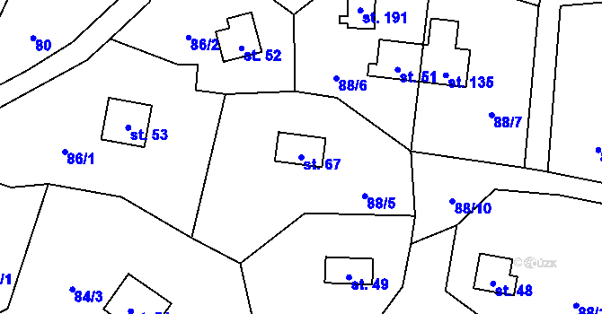 Parcela st. 67 v KÚ Dřevce, Katastrální mapa